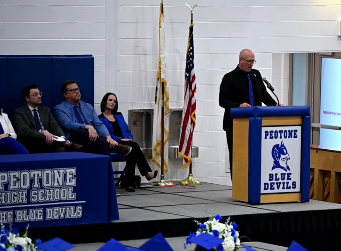 Tim Stoub speaking at Peotone school board meeting